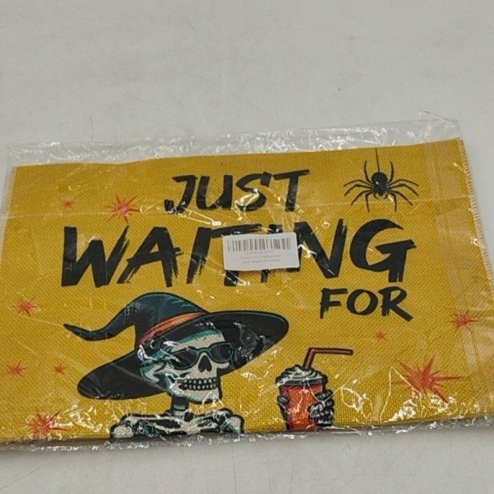 Just Waiting For Halloween Yellow Skeleton Banner Decor Adults 18"L